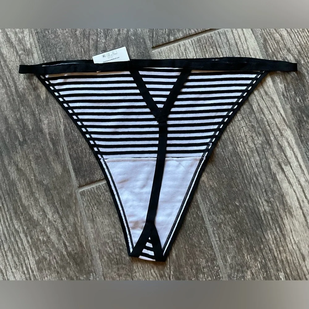 New Nobo, No Boundaries Cotton String Thong Panties You Pick Size Black Stripe - Picture 2 of 2